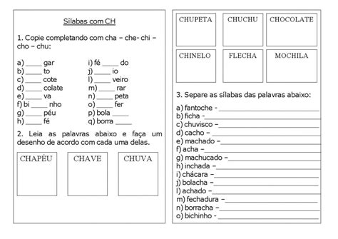 Atividades de Ortografia do CH Para imprimir Folha 02 SÓ ESCOLA