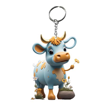 Cute Plastic Bead Keychain Highland Cattle Cow Bracelet Wristlet Tassel