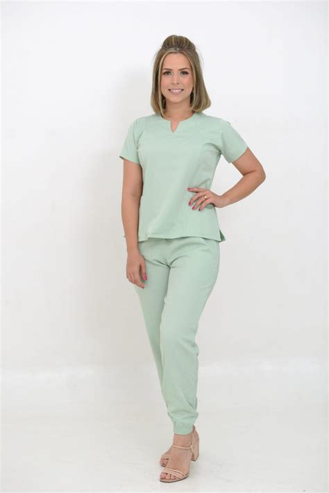 Pijama Cirúrgico Feminino Slim Verde Hospitalar Jaleca