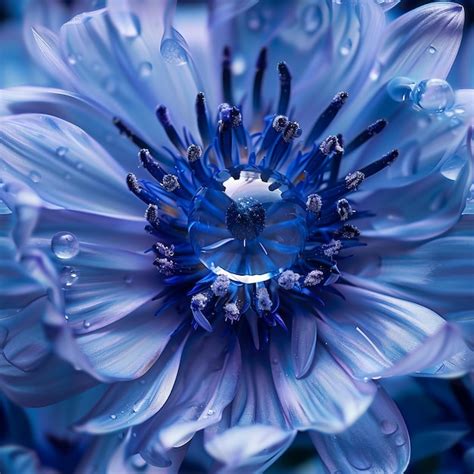 Beautiful Blue Aster With Small Drops Of Water Closeup Aster Flower