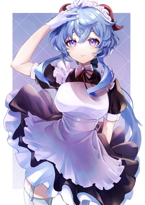 Safebooru 1girl Absurdres Arm Up Bangs Blue Hair Blush Breasts Ganyu