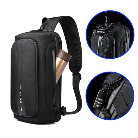 Anti Theft Mens Travel Sling Bags With Usb Port Waterproof Crossbody