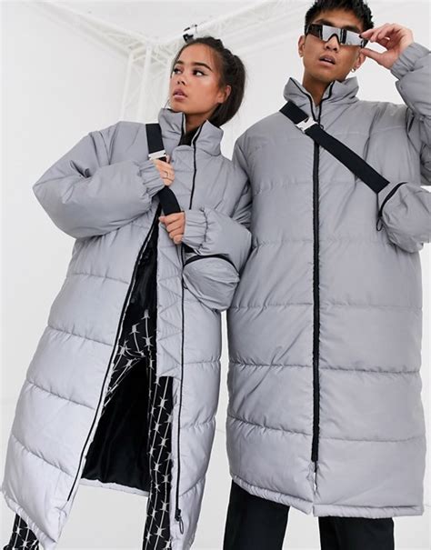 Collusion Unisex Reflective Puffer Jacket With Removable Bag In Gray Asos Puffer Jackets