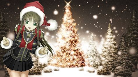 Fond Décran Filles Anime Neige Arbre De Noël Vacances Père Noël