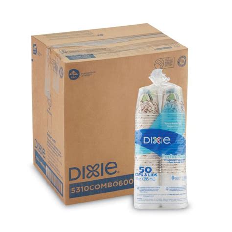 Dixie PerfecTouch Paper Hot Cups And Lids Combo Oz Coffee Haze Design Pack Packs