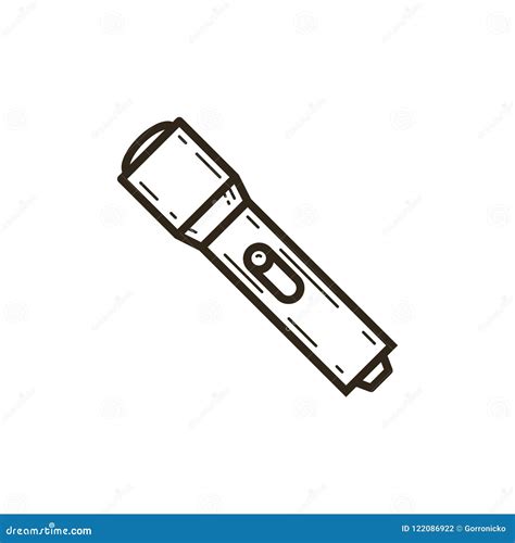 Black And White Simple Vector Line Art Flashlight Icon Stock