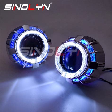 Sinolyn Hid Bixenon Projector Headlight Lens Double Led Angel Eyes Lens