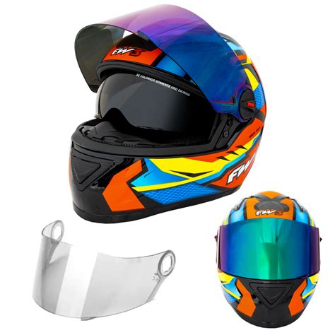 Capacete Fechado Viseira Camaleão Gtx Fox Fw3 Oculos Interno Shopee