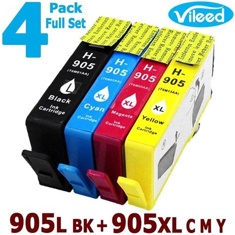 4 Pack 905l Bk 905xl C M Y Ink Cartridge 905 Xl Black Cyan Magenta Yellow Full Set High Yield