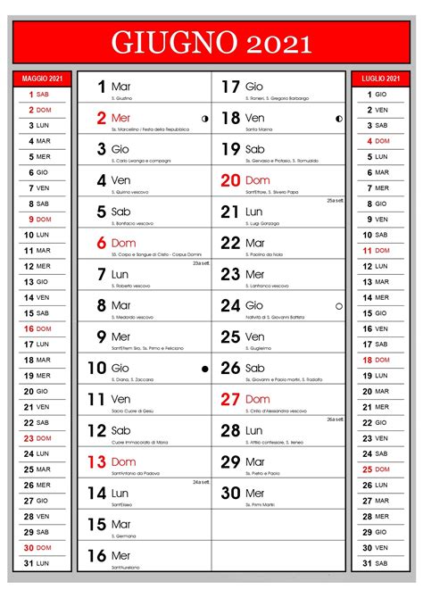 Calendario Calendario Mensile Con Santi E Lune Giugno 2021