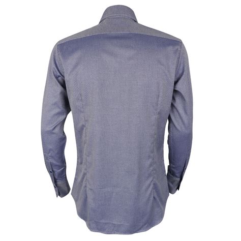 Cutaway Collar Pattern Long Sleeve Shirt Blue David Wej