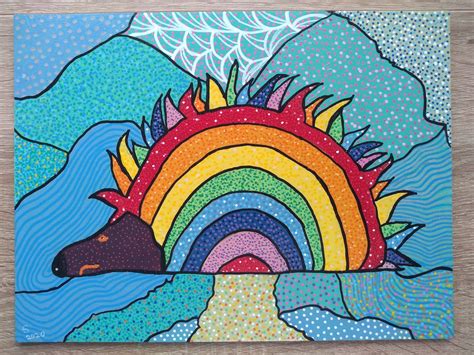 Rainbow Hedgehog Acrylic On Board 12x9 Etsy