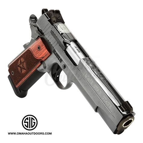 Sig Sauer 1911 Texas Engraved Silver 5 Pistol 8 RD 45 ACP Night Sights