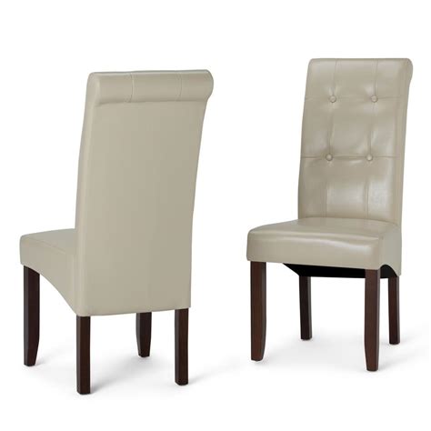 Simpli Home Cosmopolitan Satin Cream Faux Leather Parsons Dining Chair