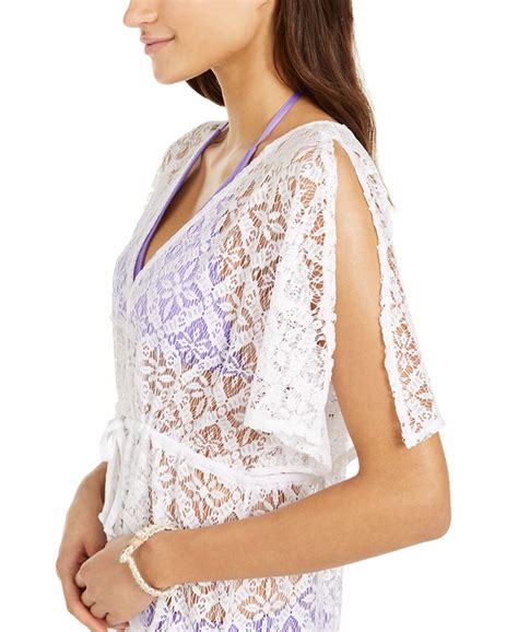 Miken Solid Crochet Fringe Bottom Tie Front Kimono Cover Up Created For Macys And Reviews