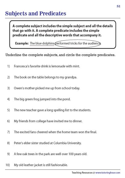 Complete Subject Complete Predicate Examples