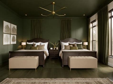 Dark Forest Green Guest Room Elegant Stay Retreat