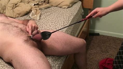 Ball Slapping My Chastity Locked Husband With Riding Crop