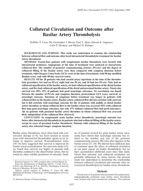 Pdf Collateral Circulation And Outcome After Basilar Artery Thrombolysis