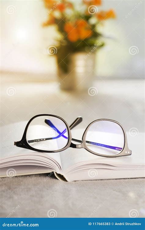 Stylish Black Glasses On A Book Stock Image Image Of Archive Research 117665383