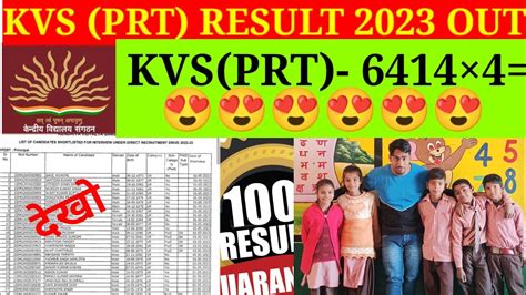 KVS Result 2023 KVS prt tgt pgt result and interview kvs कतन