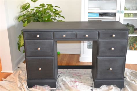 Chalk Painted Desk In Graphite With Clear Wax Finish Painted Desk Chalk Paint Desk Chalk