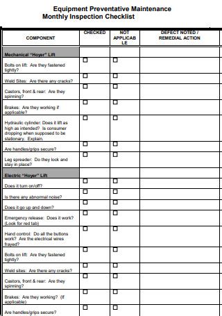 Sample Equipment Maintenance Checklist In Pdf