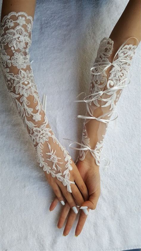 Extra Long Ivory Frame Wedding Glove Bridal Glove By UnionTouch Lace