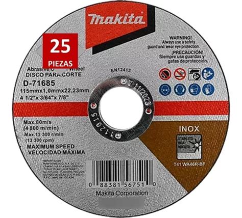 Disco Corte Metal 4 1 2 X3 64 1mm X7 8 Makita Plano 25pz Meses