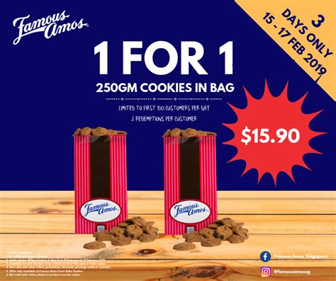 Famous Amos Singapore 1 for 1 250gm Cookies In Bag 3 Days Only ...