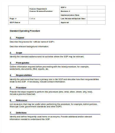 Standard Operating Procedure Templates Pdf Doc Free Premium