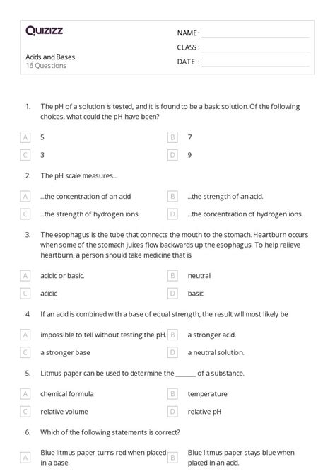 Acids And Bases Worksheets On Quizizz Free Printable