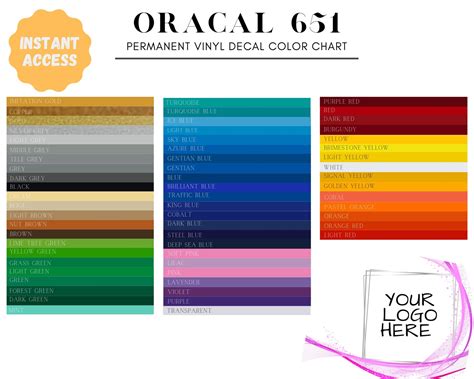 Oracal Color Chart Permanent Vinyl Decal Color Chart Etsy