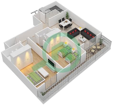 Floor Plans For Type A 2 Bedroom Apartments In Amaya Towers Bayut Abu