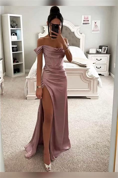 Long Satin Prom Dress With Slit Off The Shoulder Mermaid Corset Evening