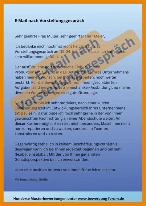 E Mail Nach Vorstellungsgespr Ch Nachfrage Dank