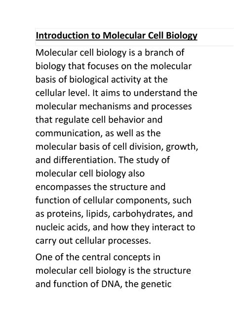 Introduction to Molecular Cell Biology 1 - Introduction to Molecular ...