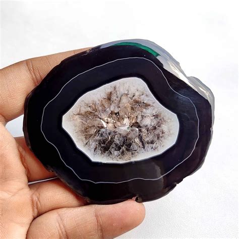 Black Agate Slice Gemstone Unique Slice Druzy Geode Etsy