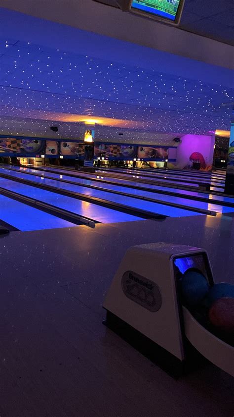 Bowling Lanes In A Bowling Alley At Night