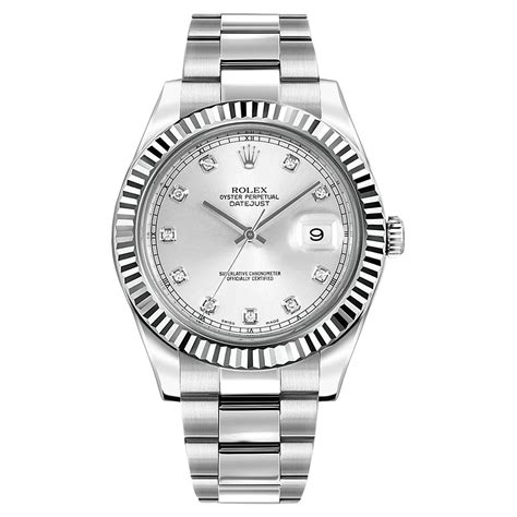 Rolex Datejust Ii 41mm Steel Gold Fluted Bezel Silver Diamond Dial