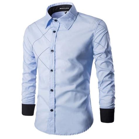 Chemise Homme Blanche Manche Longue Funmoon Slim Fit Casual La Mode Bleu Ciel