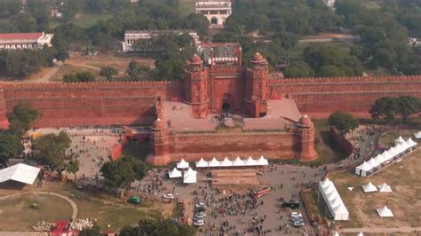 Red fort (Lal Qila) in Delhi, India, 4k aerial drone footage, Stock Footage