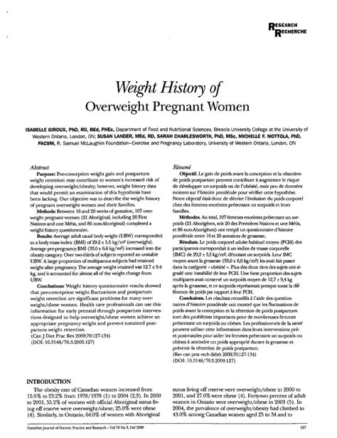 Pdf Weight History Of Overweight Pregnant Women