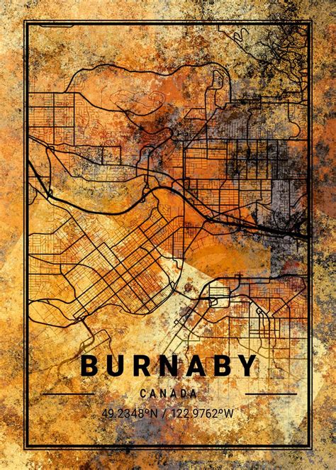 Burnaby Canada Map Poster Picture Metal Print Paint By VisionTrend