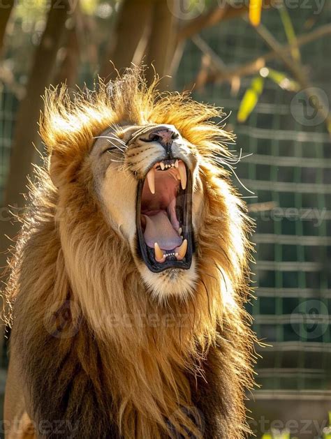 Ai Generated Roaring Lion Captured Mid Roar With Its Mane Flowing And