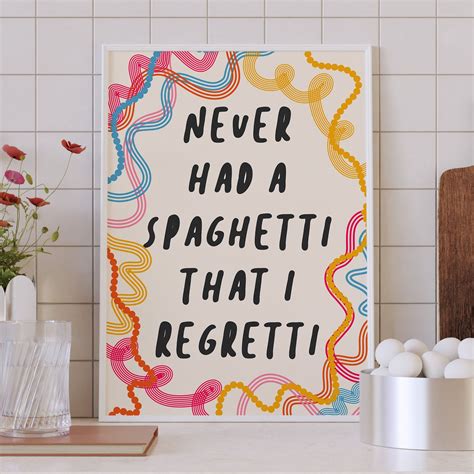 Spaghetti Regretti Print Bright Kitchen Print Pasta Print Kitchen