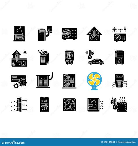 Air Conditioning Black Glyph Icons Set On White Space Stock Vector