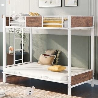 Twin Over Futon Full Metal Bunk Bed Convertible Couch Bed Sofa White