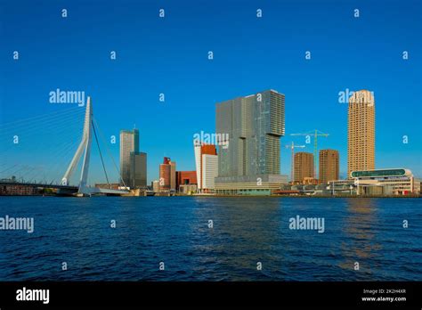 Rotterdam Skyscrapers Skyline And Erasmusbrug Bridge Over Of Nieuwe