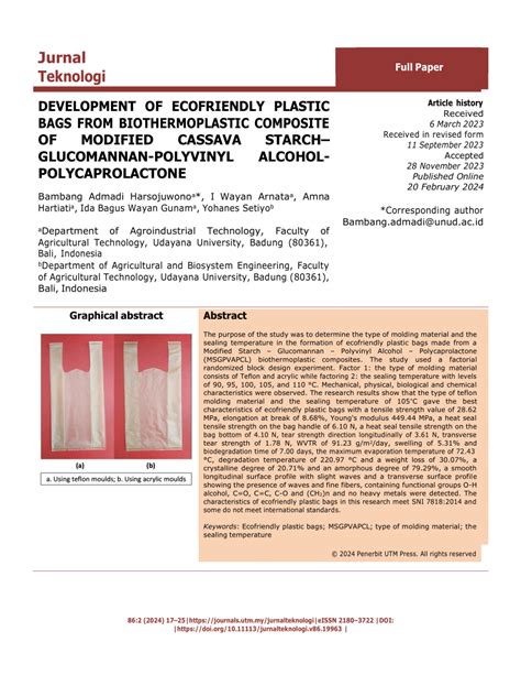 Pdf Development Of Ecofriendly Plastic Bags From Biothermoplastic